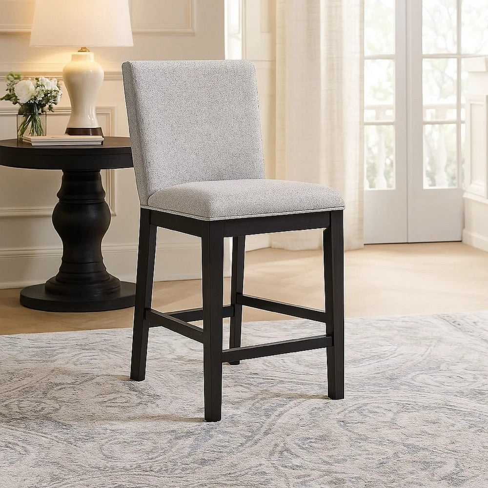Nea Counter Stool Chair Set of 2, Gray Polyester, Dark Brown Wood Frame - BM345195