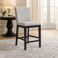 Nea Counter Stool Chair Set of 2, Gray Polyester, Dark Brown Wood Frame - BM345195