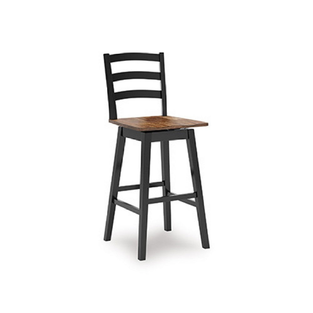 Fleur Swivel Barstool Chair Set of 2, Butcher Block Seat, Black Frame - BM345197