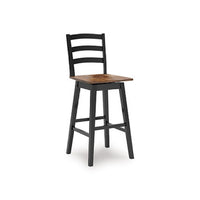 Fleur Swivel Barstool Chair Set of 2, Butcher Block Seat, Black Frame - BM345197