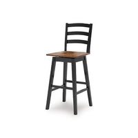 Fleur Swivel Barstool Chair Set of 2, Butcher Block Seat, Black Frame - BM345197
