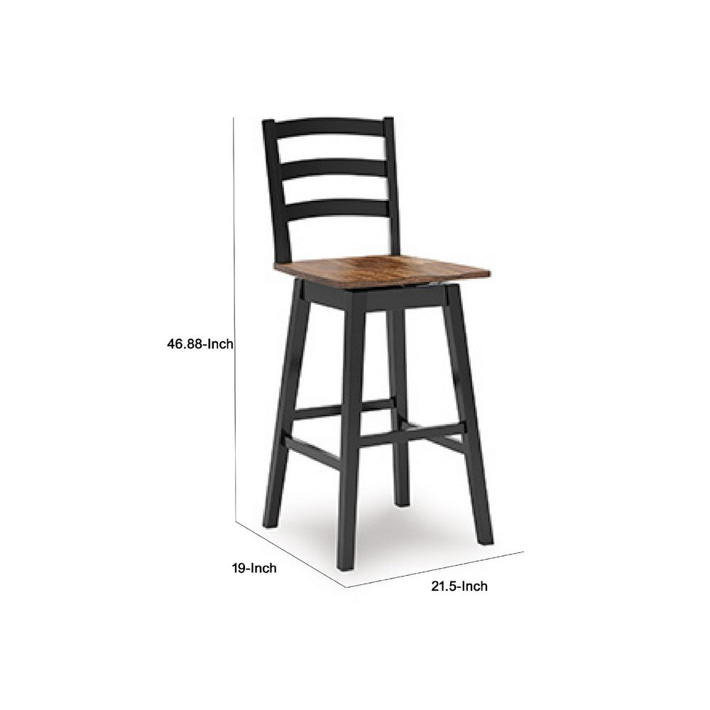 Fleur Swivel Barstool Chair Set of 2, Butcher Block Seat, Black Frame - BM345197