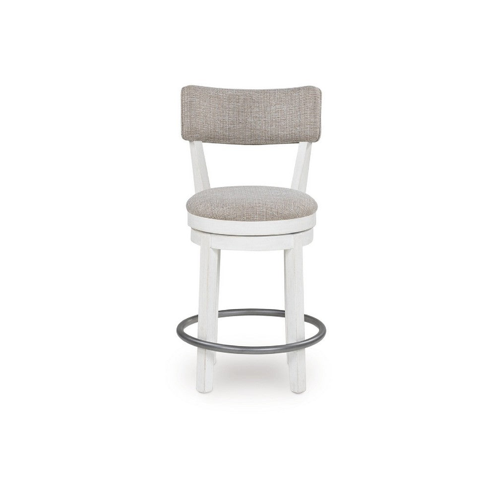 Lea Swivel Counter Stool Chair Set of 2, Gray Padded Seats, Antique White - BM345199