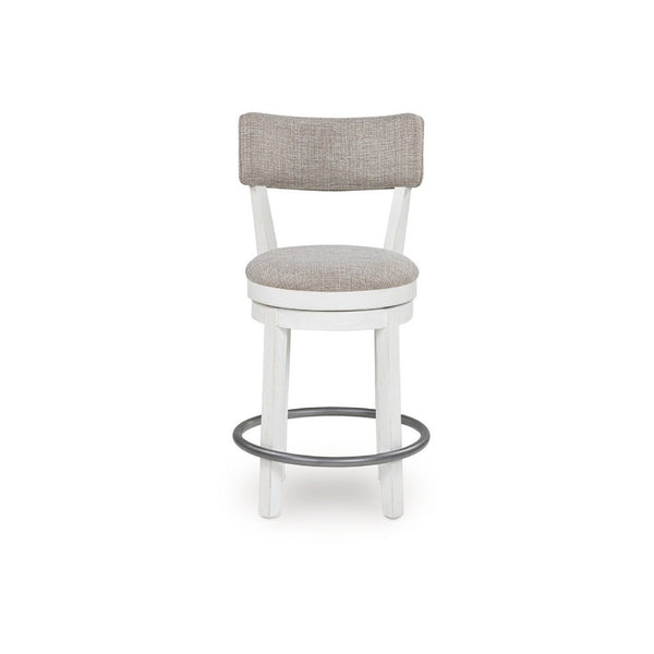 Lea Swivel Counter Stool Chair Set of 2, Gray Padded Seats, Antique White - BM345199