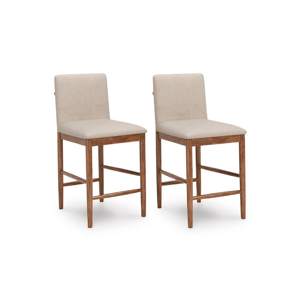 Wrenn Counter Stool Chair Set of 2, Beige Padded, Natural Light Brown - BM345201