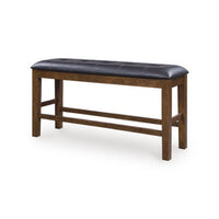 Raly Counter Height Bench, 50 Inch Black Faux Leather Padded, Brown Wood - BM345203