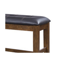 Raly Counter Height Bench, 50 Inch Black Faux Leather Padded, Brown Wood - BM345203