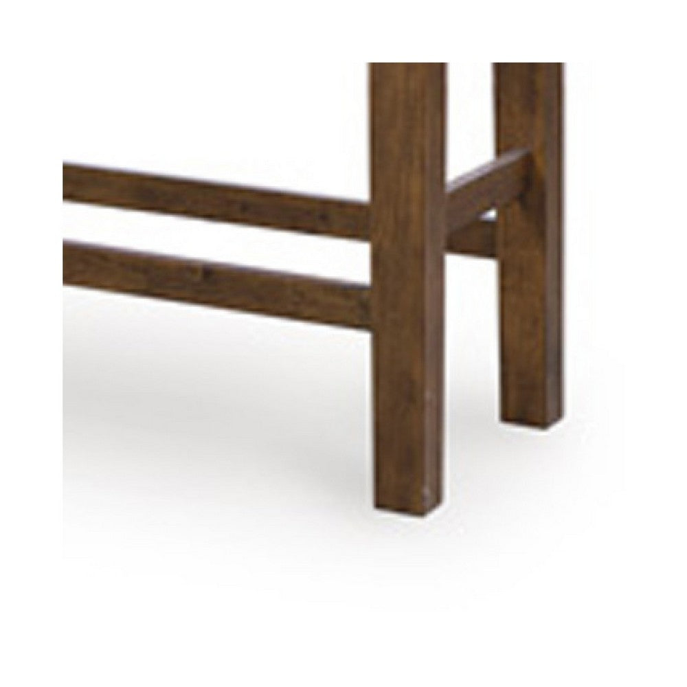 Raly Counter Height Bench, 50 Inch Black Faux Leather Padded, Brown Wood - BM345203