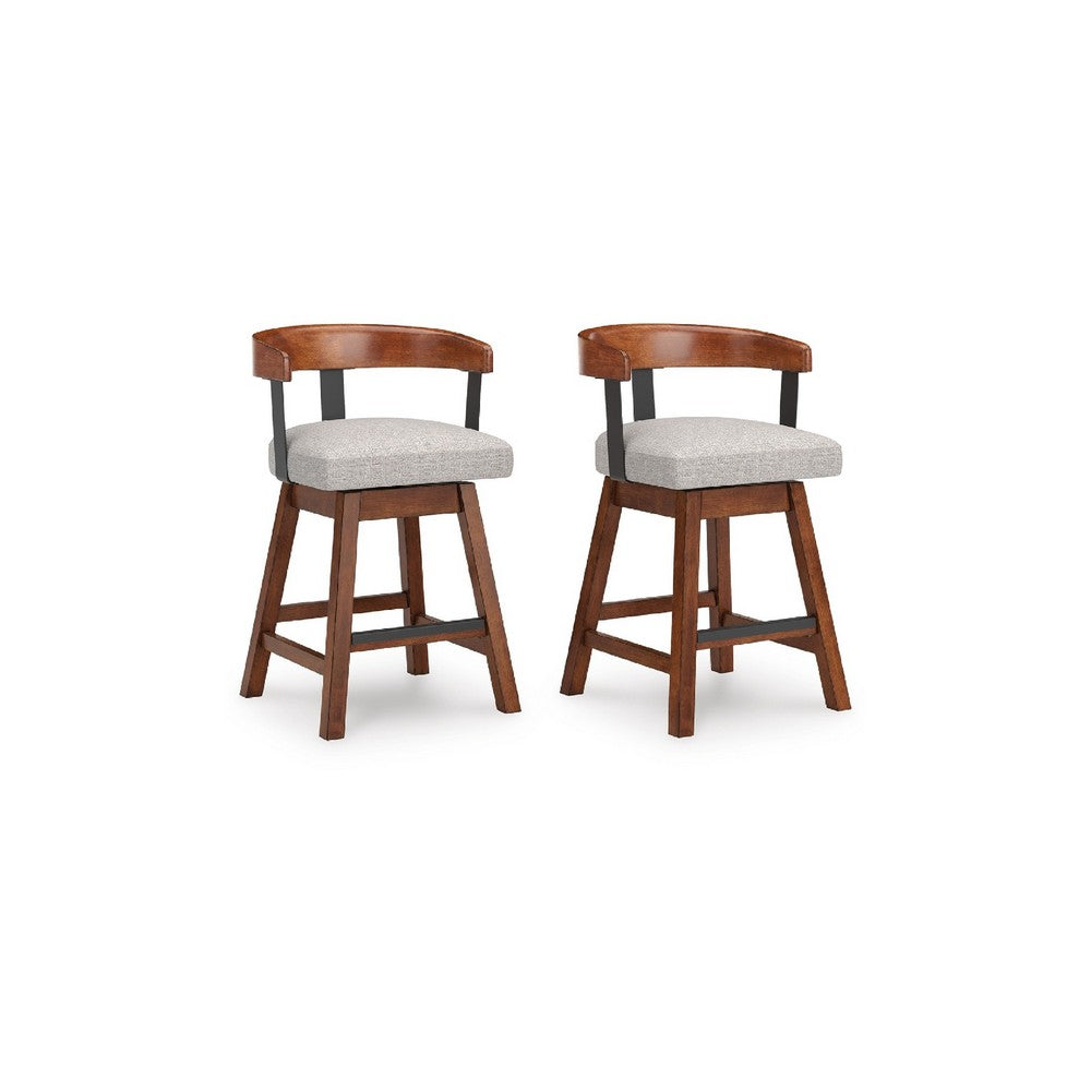 Raly Swivel Counter Stool Chair, Gray Padded Seat and Curved Backs, Brown - BM345204