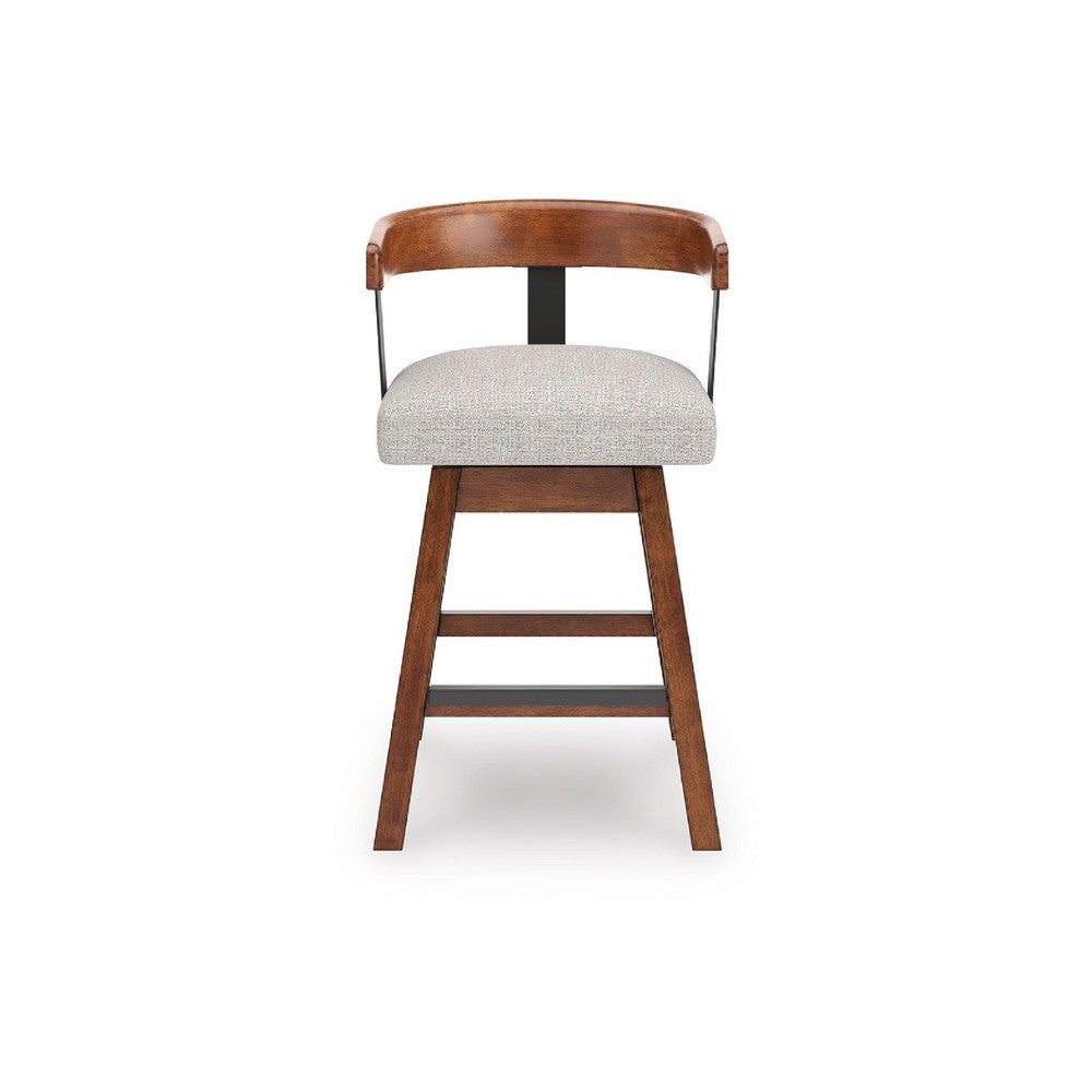 Raly Swivel Counter Stool Chair, Gray Padded Seat and Curved Backs, Brown - BM345204