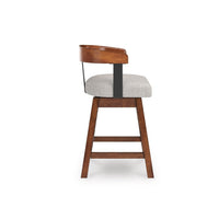 Raly Swivel Counter Stool Chair, Gray Padded Seat and Curved Backs, Brown - BM345204