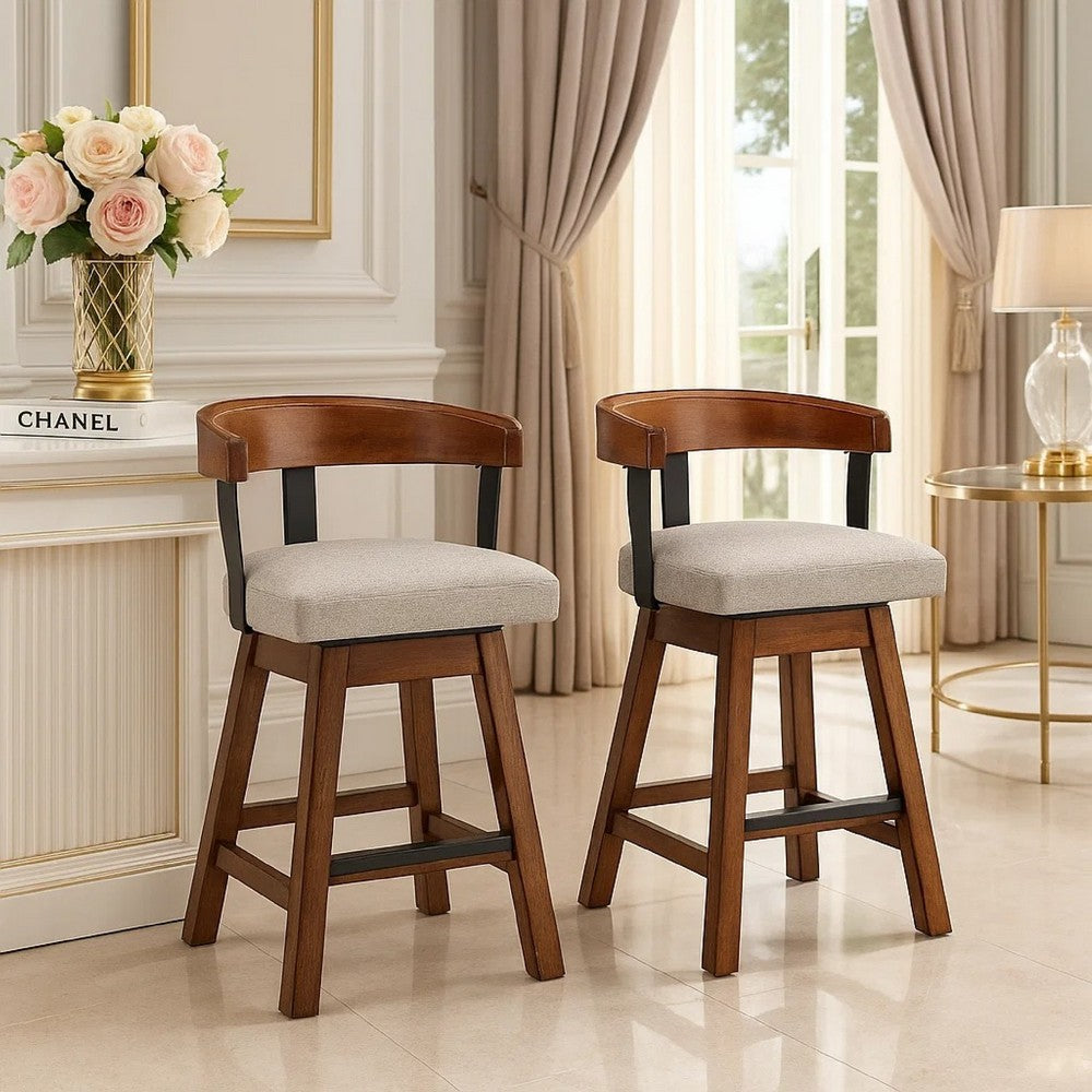 Raly Swivel Counter Stool Chair, Gray Padded Seat and Curved Backs, Brown - BM345204