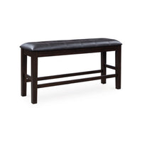 Hado Counter Height Bench, 50 Inch Black Faux Leather Padded, Brown Wood - BM345206