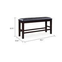 Hado Counter Height Bench, 50 Inch Black Faux Leather Padded, Brown Wood - BM345206
