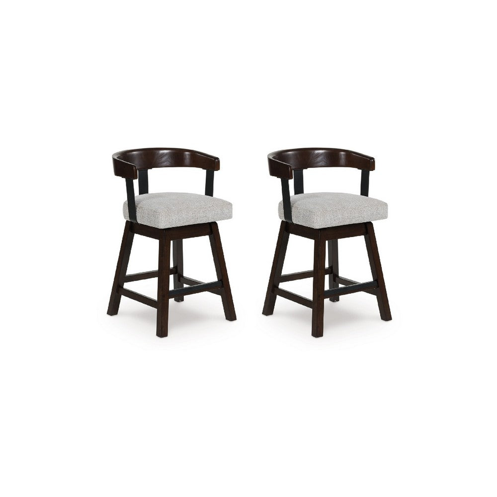 Hado Swivel Counter Stool Chair, Gray Padded Seat, Curved, Dark Brown - BM345207