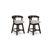 Hado Swivel Counter Stool Chair, Gray Padded Seat, Curved, Dark Brown - BM345207
