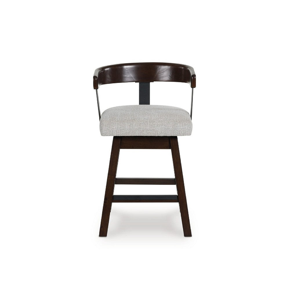 Hado Swivel Counter Stool Chair, Gray Padded Seat, Curved, Dark Brown - BM345207