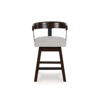 Hado Swivel Counter Stool Chair, Gray Padded Seat, Curved, Dark Brown - BM345207