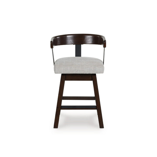 Hado Swivel Counter Stool Chair, Gray Padded Seat, Curved, Dark Brown - BM345207
