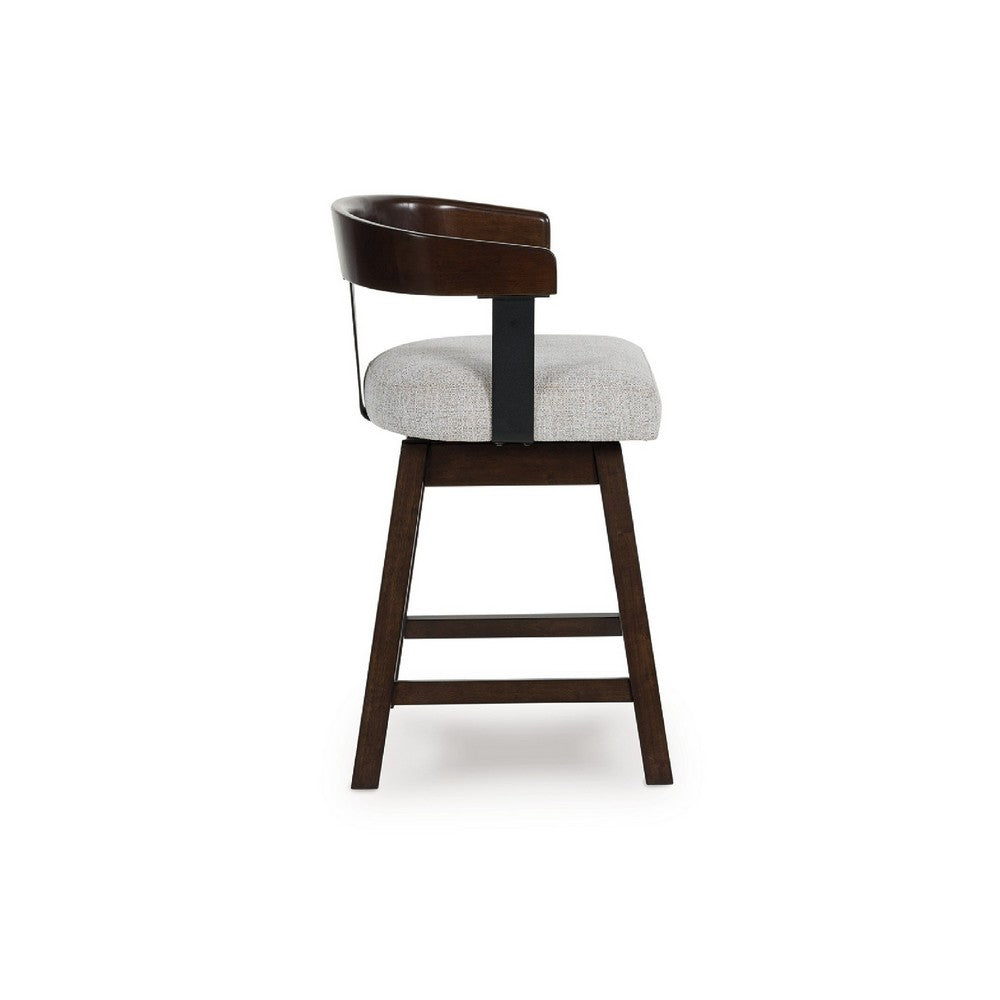Hado Swivel Counter Stool Chair, Gray Padded Seat, Curved, Dark Brown - BM345207
