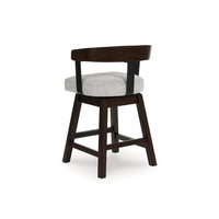 Hado Swivel Counter Stool Chair, Gray Padded Seat, Curved, Dark Brown - BM345207