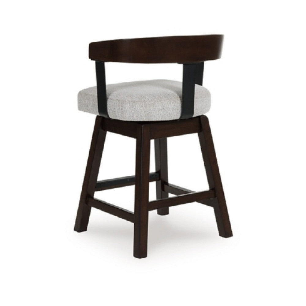 Hado Swivel Counter Stool Chair, Gray Padded Seat, Curved, Dark Brown - BM345207