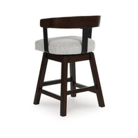 Hado Swivel Counter Stool Chair, Gray Padded Seat, Curved, Dark Brown - BM345207