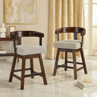 Hado Swivel Counter Stool Chair, Gray Padded Seat, Curved, Dark Brown - BM345207