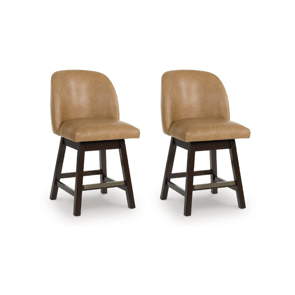 Nea Swivel Counter Stool Chair Set of 2, Warm Brown Faux Leather - BM345210