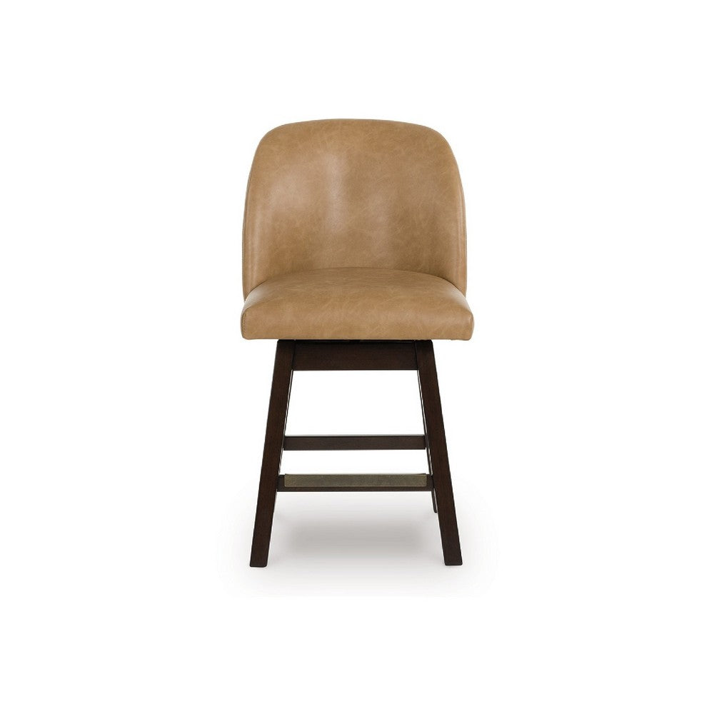 Nea Swivel Counter Stool Chair Set of 2, Warm Brown Faux Leather - BM345210