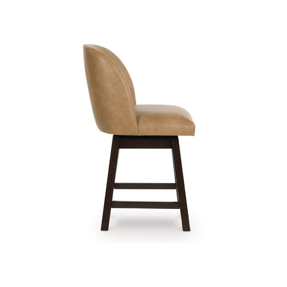 Nea Swivel Counter Stool Chair Set of 2, Warm Brown Faux Leather - BM345210