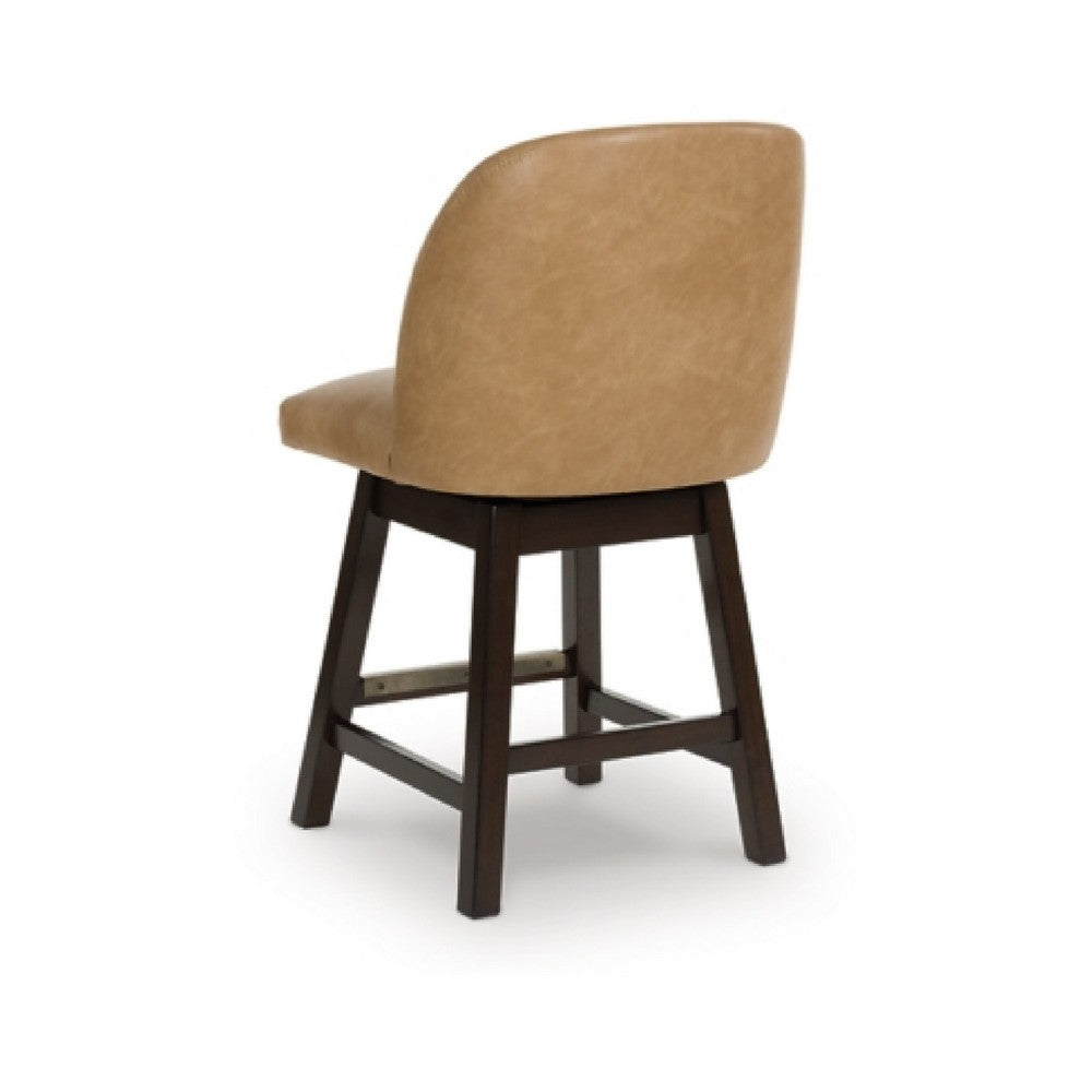 Nea Swivel Counter Stool Chair Set of 2, Warm Brown Faux Leather - BM345210