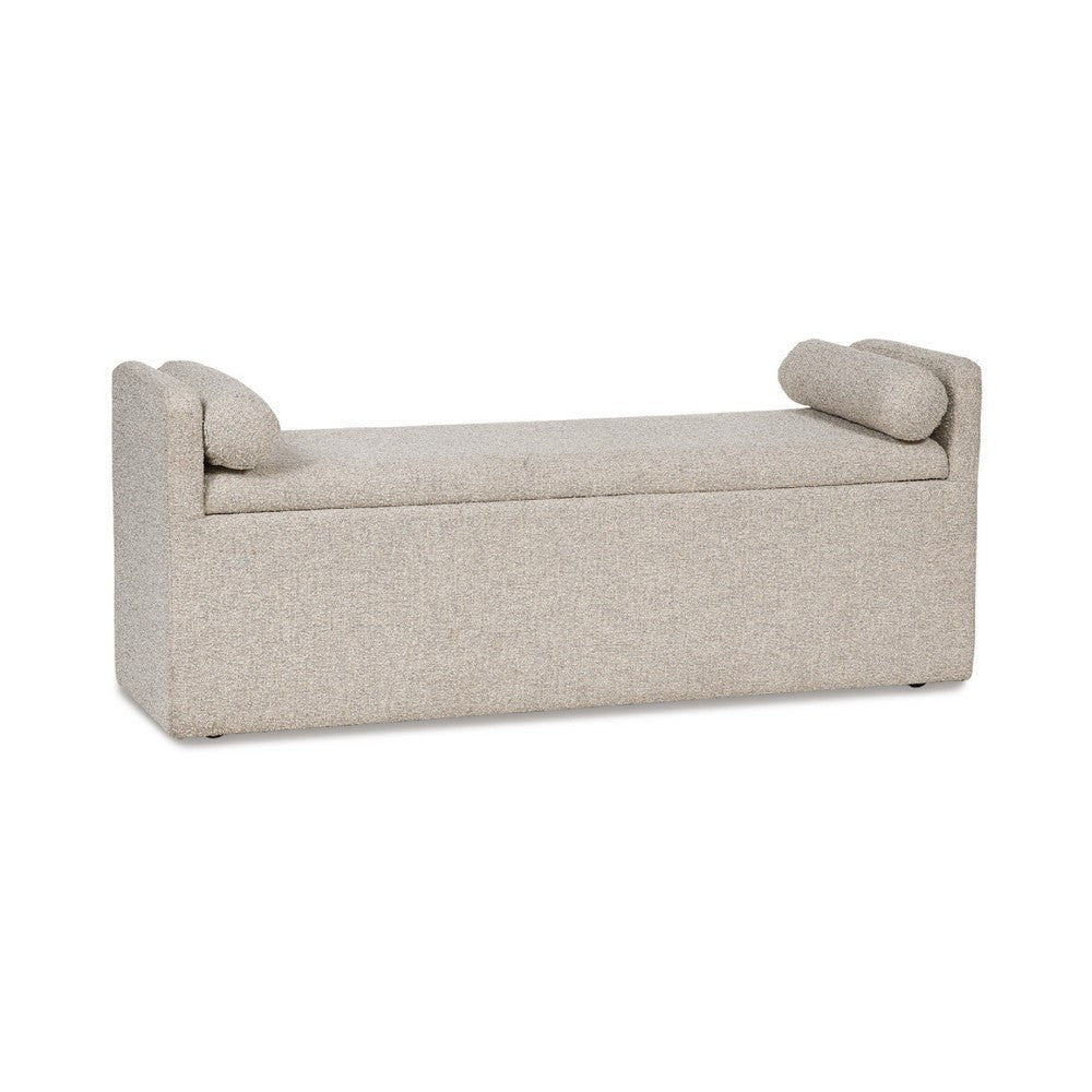 Dani Ottoman Bench, 2 Bolster Pillows and Hidden Storage, Beige 62 Inch - BM345211