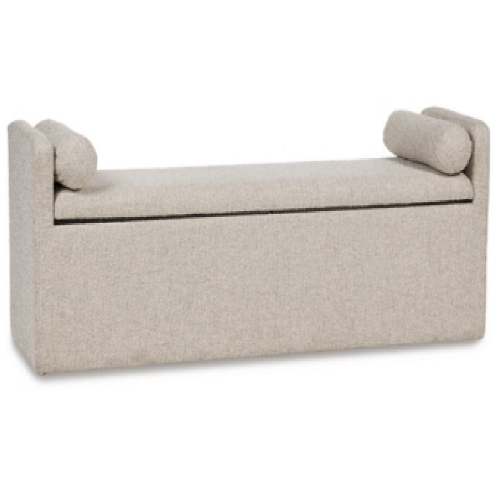 Dani Ottoman Bench, 2 Bolster Pillows and Hidden Storage, Beige 62 Inch - BM345211