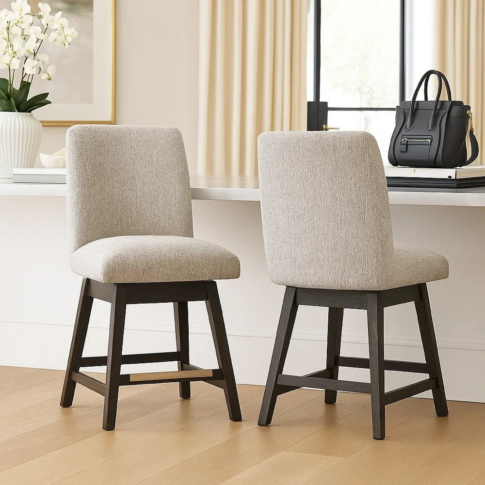 Haus Swivel Counter Height Chair Set of 2, Beige Foam Seats, Dark Brown - BM345212