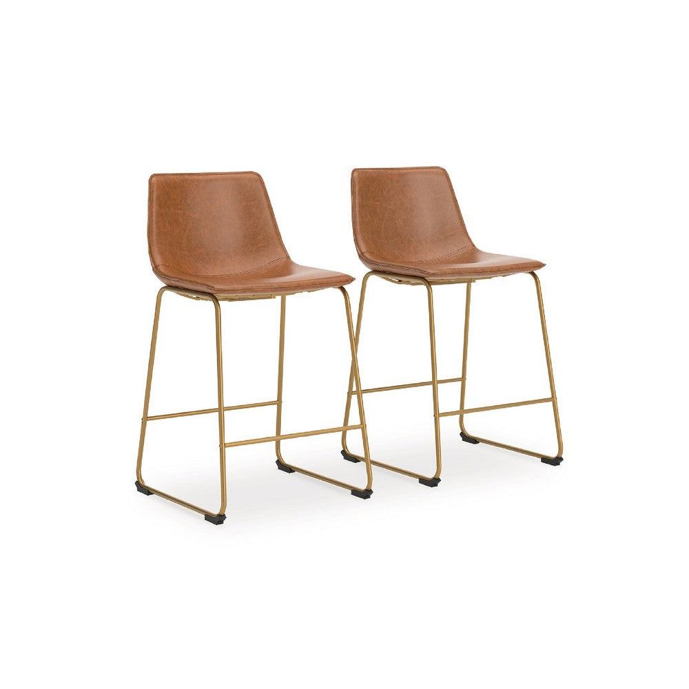 Cia Counter Height Chair Set of 2, Bucket Faux Leather Seat, Gold Legs - BM345214