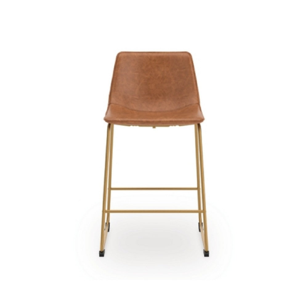 Cia Counter Height Chair Set of 2, Bucket Faux Leather Seat, Gold Legs - BM345214