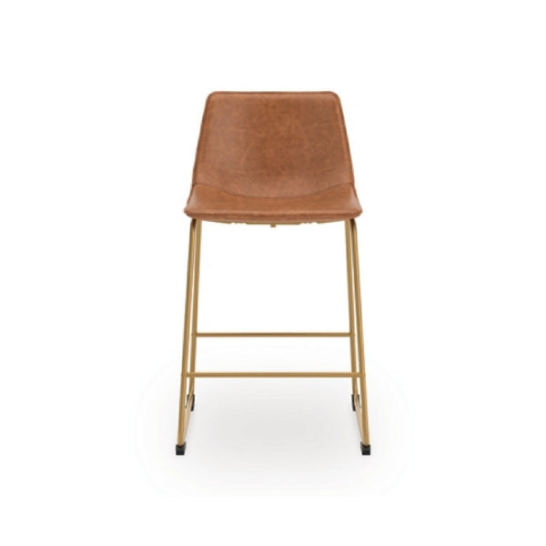 Cia Counter Height Chair Set of 2, Bucket Faux Leather Seat, Gold Legs - BM345214