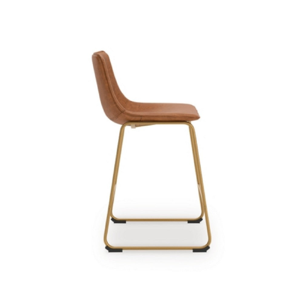 Cia Counter Height Chair Set of 2, Bucket Faux Leather Seat, Gold Legs - BM345214