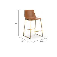 Cia Counter Height Chair Set of 2, Bucket Faux Leather Seat, Gold Legs - BM345214