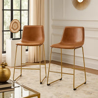 Cia Counter Height Chair Set of 2, Bucket Faux Leather Seat, Gold Legs - BM345214