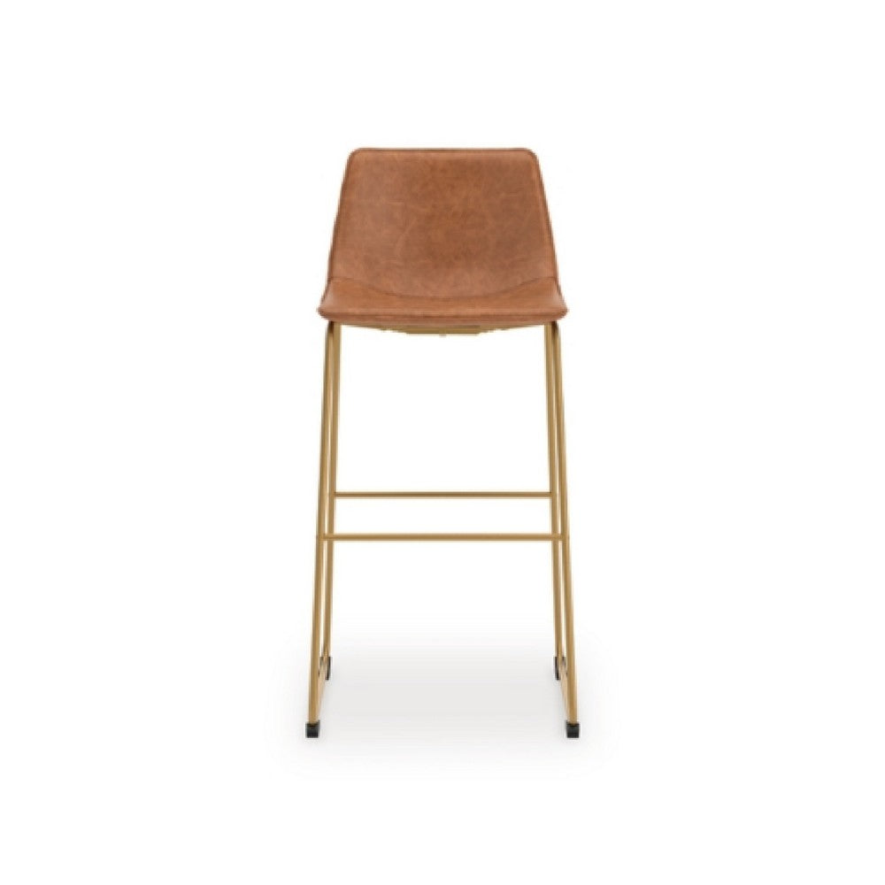Cia Tall Barstool Chair Set of 2, Bucket Faux Leather Seat, Gold Legs - BM345215