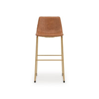 Cia Tall Barstool Chair Set of 2, Bucket Faux Leather Seat, Gold Legs - BM345215