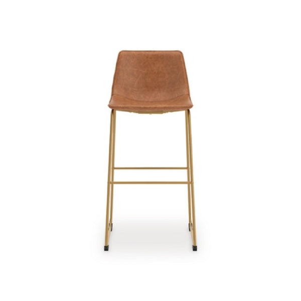 Cia Tall Barstool Chair Set of 2, Bucket Faux Leather Seat, Gold Legs - BM345215
