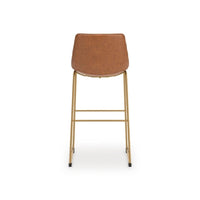 Cia Tall Barstool Chair Set of 2, Bucket Faux Leather Seat, Gold Legs - BM345215