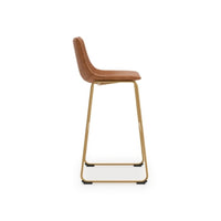 Cia Tall Barstool Chair Set of 2, Bucket Faux Leather Seat, Gold Legs - BM345215