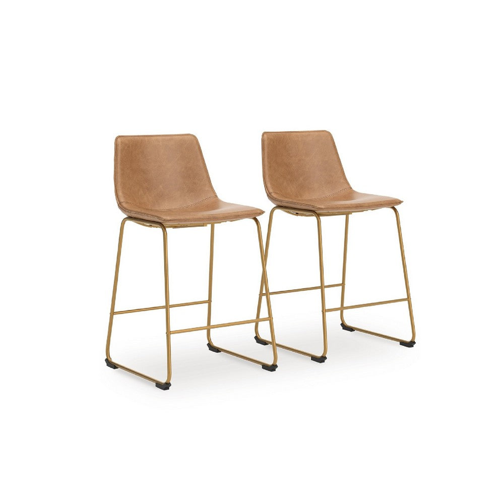 Cia Counter Height Chair Set of 2, Toast Brown Bucket Faux Leather Seat - BM345216