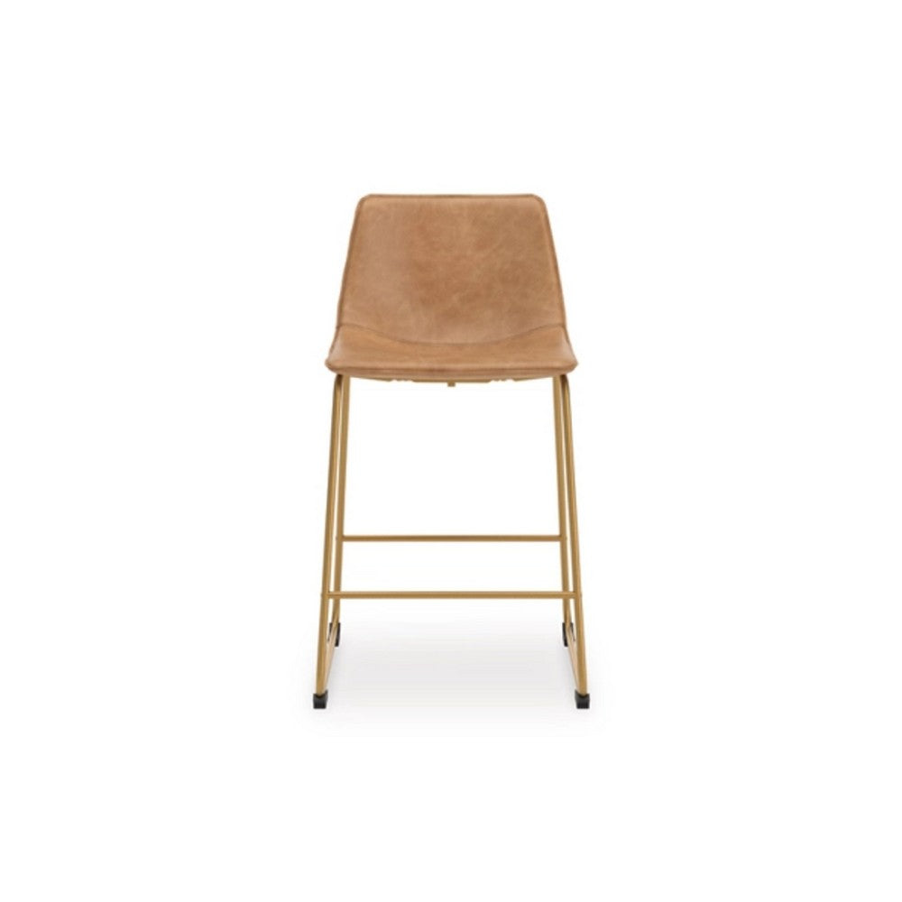 Cia Counter Height Chair Set of 2, Toast Brown Bucket Faux Leather Seat - BM345216