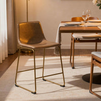 Cia Counter Height Chair Set of 2, Toast Brown Bucket Faux Leather Seat - BM345216