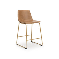 Cia Tall Barstool Chair Set of 2, Toast Brown Bucket Faux Leather Seat - BM345217